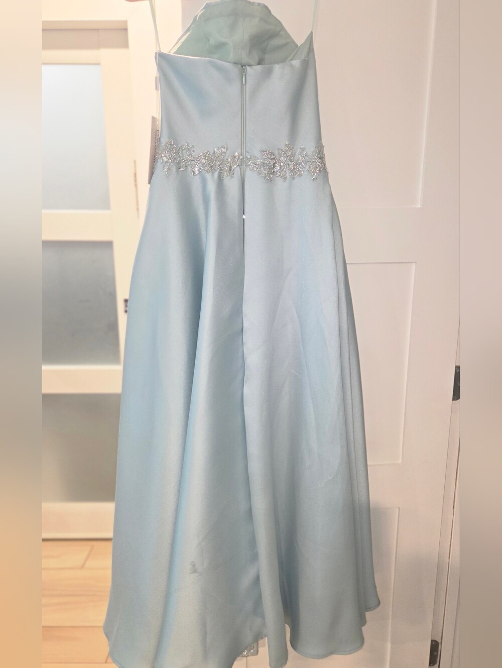 MNM Couture Strapless Ice Blue Embellished Gown with Draped Overskirt - Picture 5 of 7